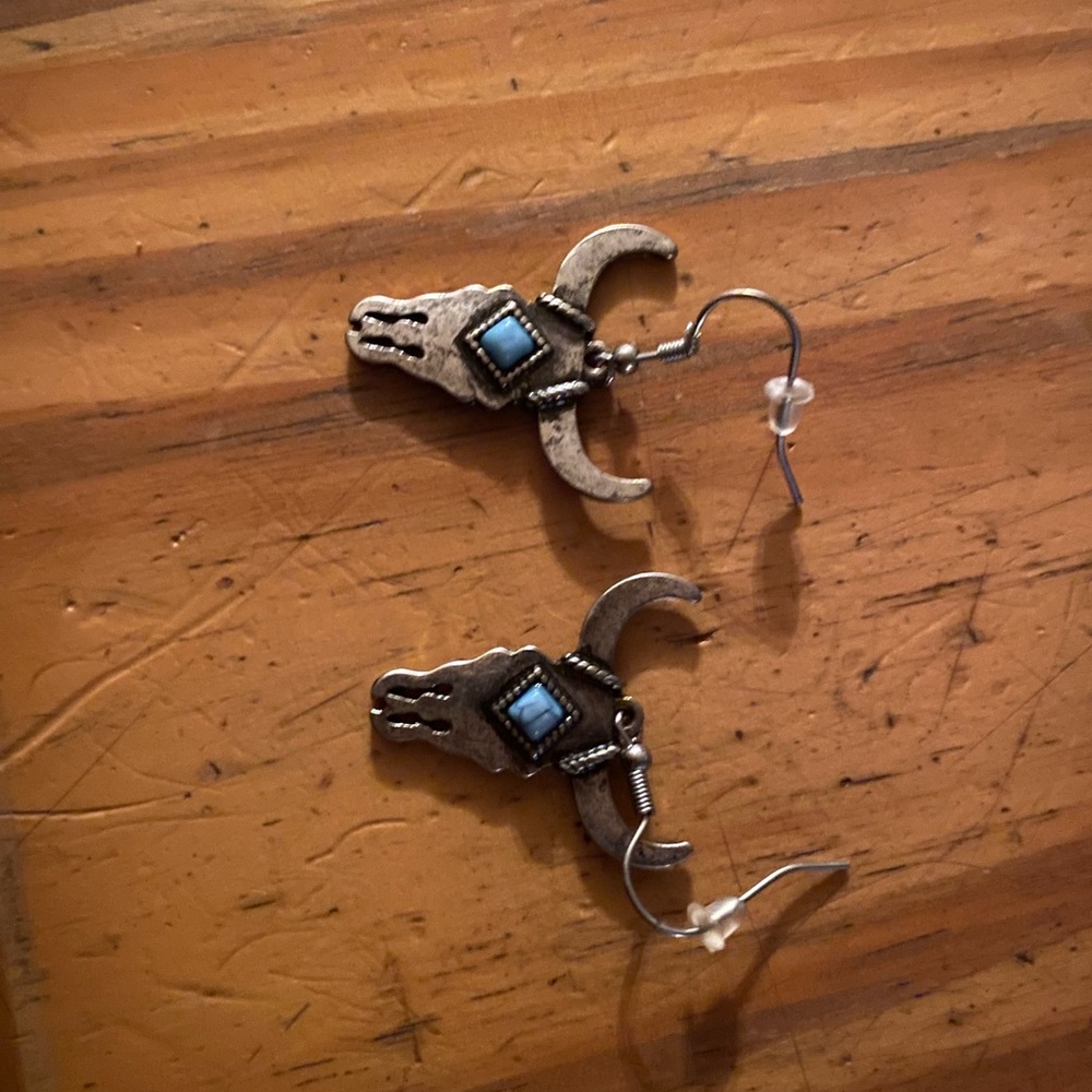 Silver and Blue Crescent Earrings